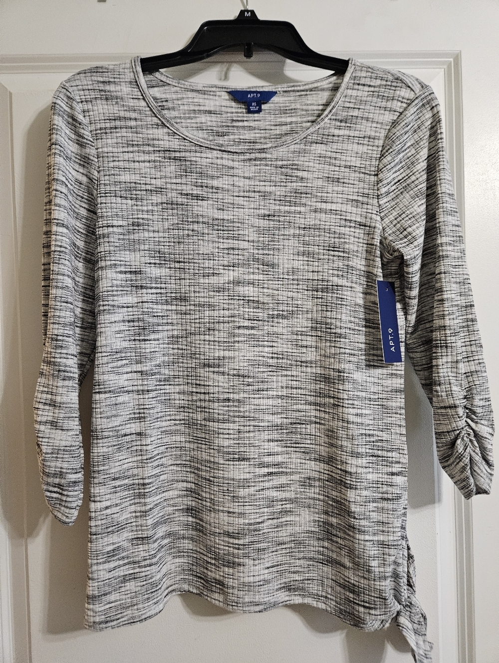 Apt. 9 Gray 3/4 Ruched Sleeve Tee, XS, NWT